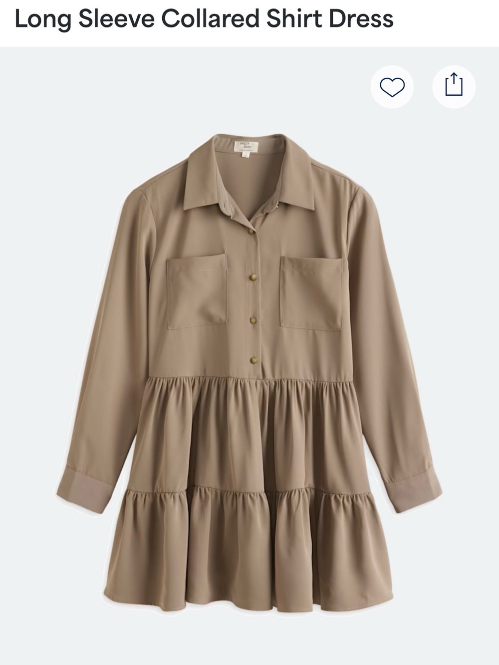 Long Sleeve Collared Shirt Dress - Olive